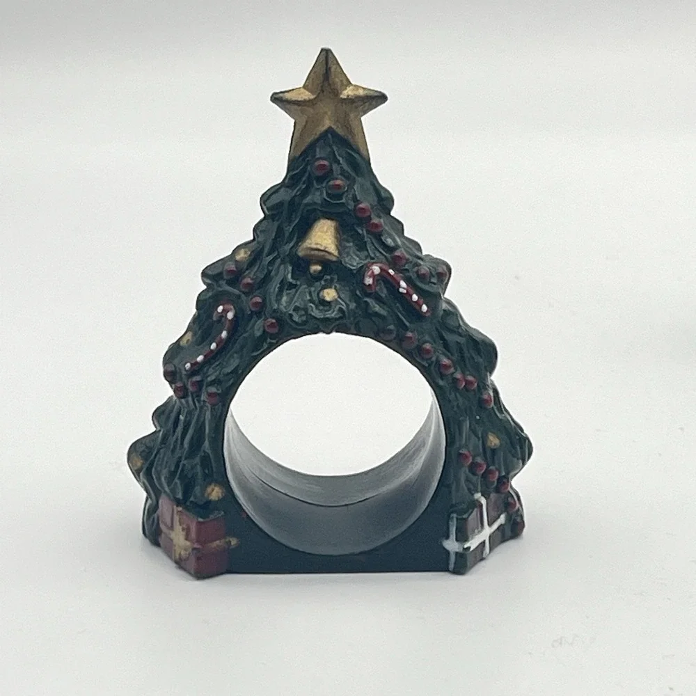 Christmas Napkin Rings Christmas Tree Shape Gold‎ Star Resin 3